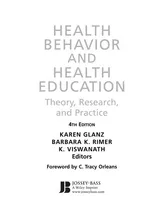 Cover of Health Behavior and Health Education: Theory, Research, and Practice