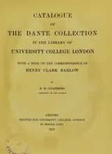 Cover of Catalogue of the Dante Collection in the Library of University College London