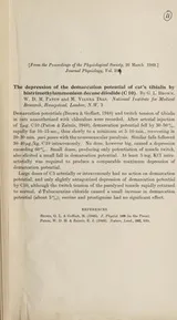 Cover of The depression of the demarcation potential of cat's tibialis by bistrimethylammonium decane diiodide (C10)