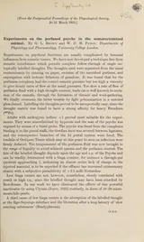 Cover of Experiments on the perfused psyche in the somatectomized animal