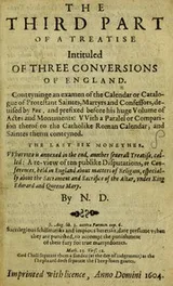 Cover of The third part of a treatise intituled Of three conuersions of England