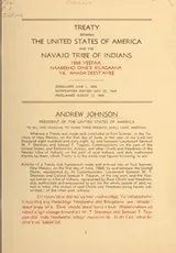 Cover of Treaty between the United States of America and the Navajo Tribe of Indians