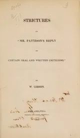 Cover of Strictures on "Mr. Pattison's reply to certain oral and written criticisms." ...