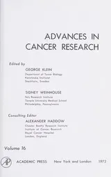 Cover of Advances in Cancer Research, Volume 16