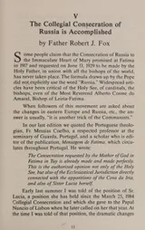 Cover of The collegial consecration of Russia is accomplished, proclaim the Holy See, the Bishop of Fatima and Sister Lucia