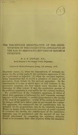 Cover of The percentage registration of the sensitiveness of the conductive apparatus of the ear to resonant impulses of minimum intensity