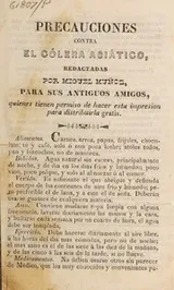 Cover of Precauciones contra el cólera asiático