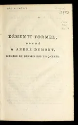 Cover of De menti formel, donne  a   Andre  Dumont, membre du Conseil des cinq-cents