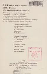 Cover of Soil Erosion and Conservation in the Tropics