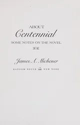 Cover of About Centennial; some notes on the novel