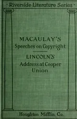 Cover of Macaulay's speeches on copyright and Lincoln's address at Cooper union