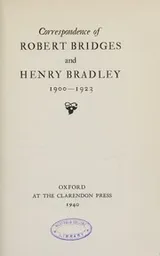 Cover of Correspondence of Robert Bridges and Henry Bradley, 1900-1923