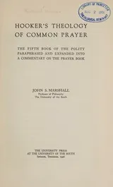 Cover of Hooker's theology of common prayer
