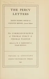 Cover of The Percy Letters, The Correspondence of Thomas Percy & Thomas Warton
