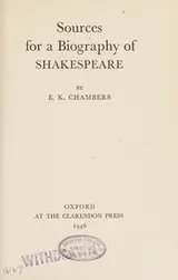 Cover of Sources for a biography of Shakespeare