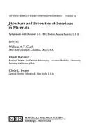 Cover of Structure and properties of interfaces in materials
