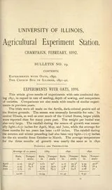 Cover of Experiments with oats, 1891