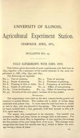 Cover of Field experiments with corn, 1892