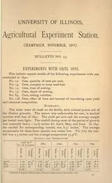 Cover of Experiments with oats, 1892