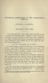 Cover of Minnesota journalism in the territorial period