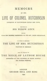 Cover of Memoirs of the life of Colonel Hutchinson, govenor of Nottingham castle and town