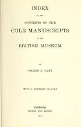 Cover of Index to the Contents of the Cole Manuscripts in the British Museum