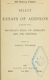Cover of Select essays of Addison