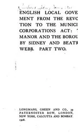 Cover of English local government from the revolution to the Municipal corporations act: The manor and the borough