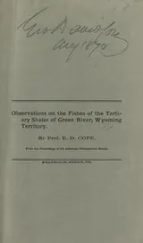 Cover of Observations on the fishes of the tertiary shales of Green River, Wyoming Territory