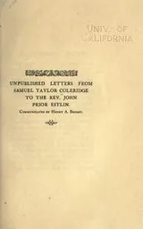 Cover of Unpublished letters from Samuel Taylor Coleridge to the Rev. John Prior Estlin