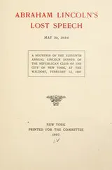 Cover of Abraham Lincoln's lost speech, May 29, 1856