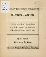 Cover of Memorial address, delivered in St. Peter's church, Cazenovia, N.Y., upon the day of the burial of President McKinley, Sept. 19, 1901