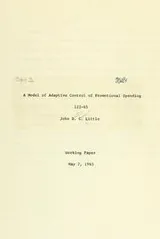 Cover of A model of adaptive control of promotional spending