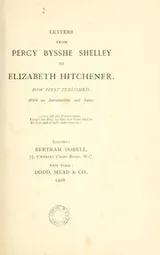 Cover of Letters from Percy Bysshe Shelley to Elizabeth Hitchener