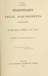 Cover of Shakespeare's legal acquirements considered