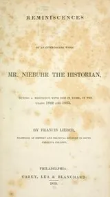 Cover of Reminiscences of an intercourse with Mr. Niebuhr, the historian