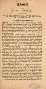 Cover of Answer to a Federal pamphlet, entitled, "The diplomatic policy of Mr. Madison unveiled."