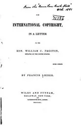 Cover of On International Copyright: In a Letter to the Hon. W. C. Preston ..
