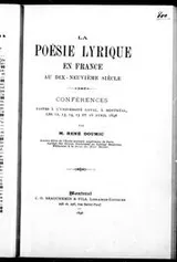 Cover of La poésie lyrique en France au dix neuvième siècle