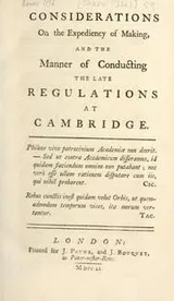 Cover of Considerations on the expediency of making, and the manner of conducting the late regulations at Cambridge