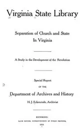 Cover of Separation of church and state in Virginia