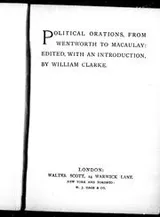 Cover of Political orations from Wentworth to Macaulay