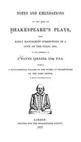 Cover of Notes and emendations to the text of Shakespeare's plays, from early manuscript corrections in a copy of the folio, 1632