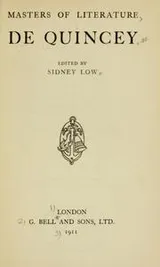 Cover of Masters of literature, De Quincey