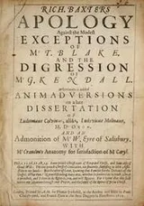 Cover of Rich. Baxters apology against the modest exceptions of Mr T. Blake
