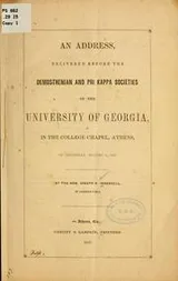 Cover of An address, delivered before the Demosthenian and Phi kappa societies of the University of Georgia