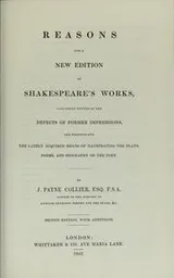 Cover of Reasons for a new edition of Shakespeare's works
