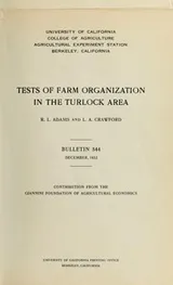 Cover of Tests of farm organization in the Turlock area