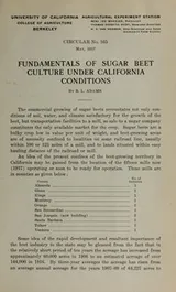 Cover of Fundamentals of sugar beet culture under California conditions