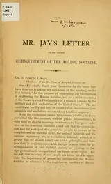 Cover of Mr. Jay's letter on the recent relinquishment of the Monroe doctrine